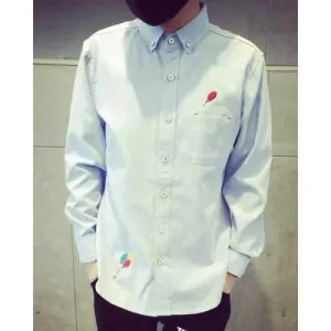 Modish Slimming Shirt Collar Colorful Balloons Print Long Sleeve Cotton Blend Button-Down Shirt For Men - Light Blue L