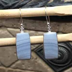 Natural Blue Lace Agate 925 Sterling Silver Earrings 35mm