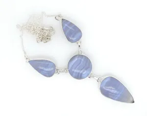 Natural Blue Lace Agate 925 Sterling Silver Necklace 17 1/2"