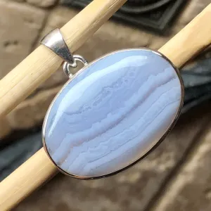 Natural Blue Lace Agate 925 Sterling Silver Pendant 30mm