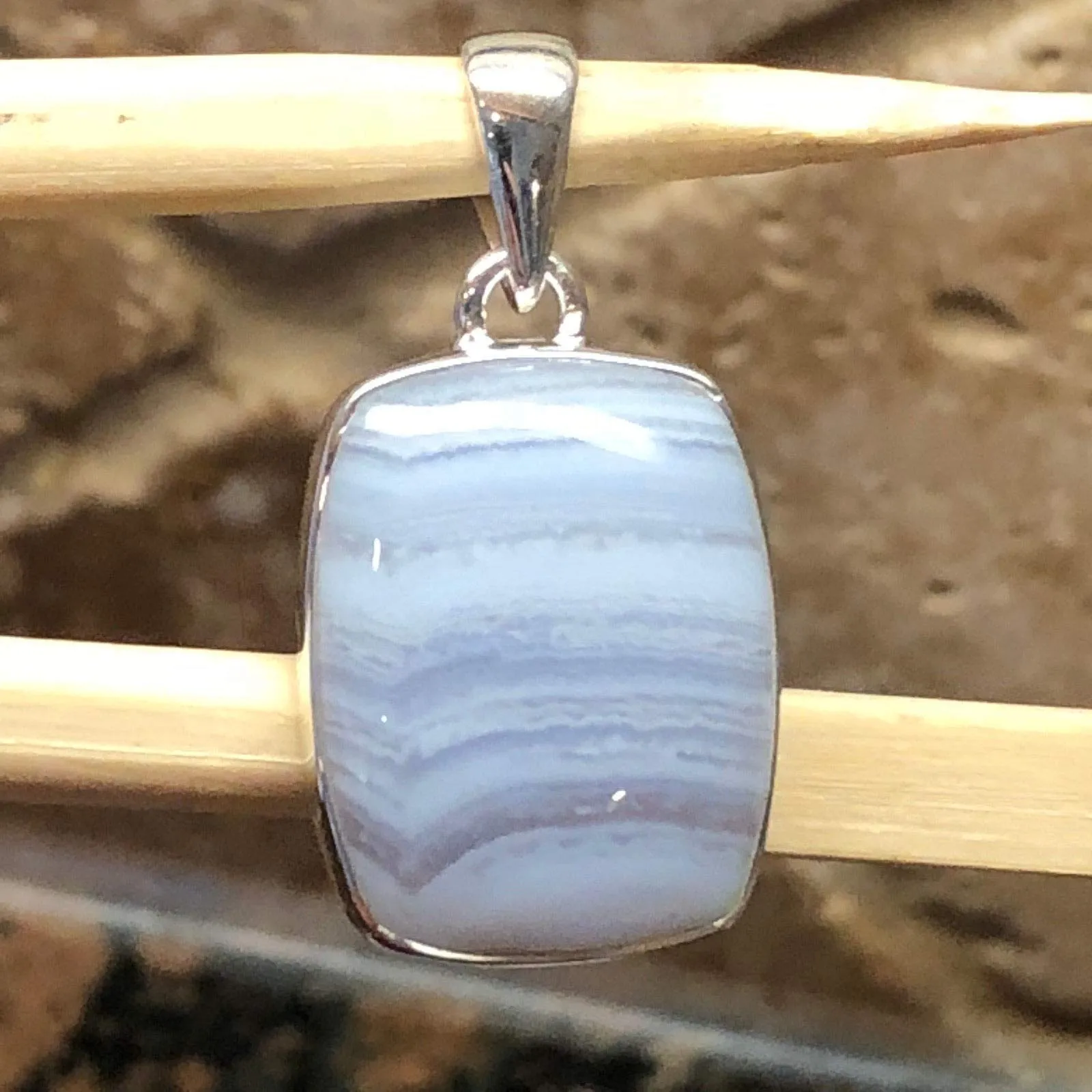 Natural Blue Lace Agate 925 Sterling Silver Pendant 35mm