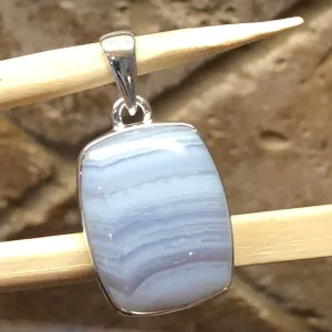 Natural Blue Lace Agate 925 Sterling Silver Pendant 35mm