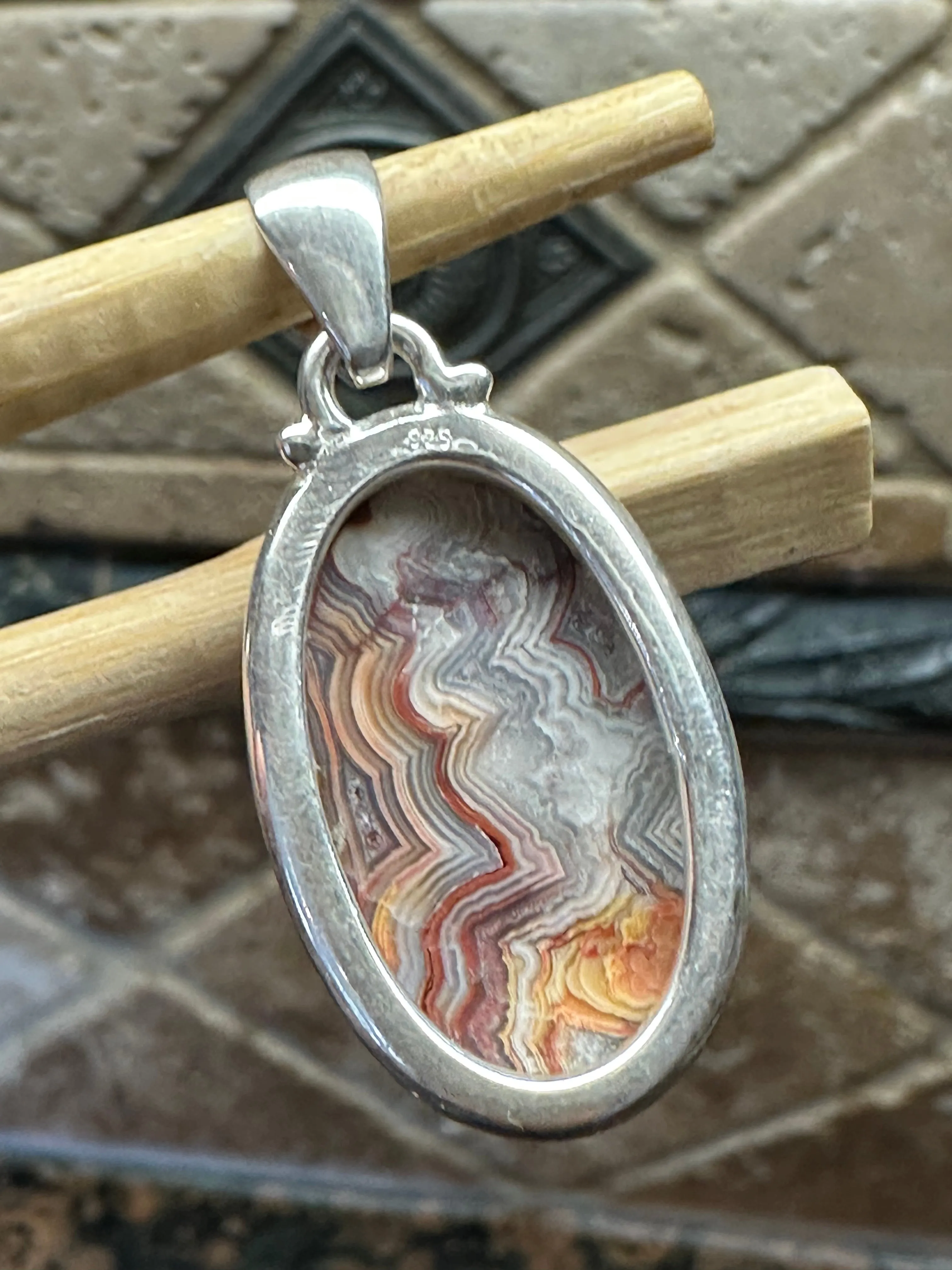 Natural Laguna Lace agate 925 Solid Sterling Silver Pendant 40mm