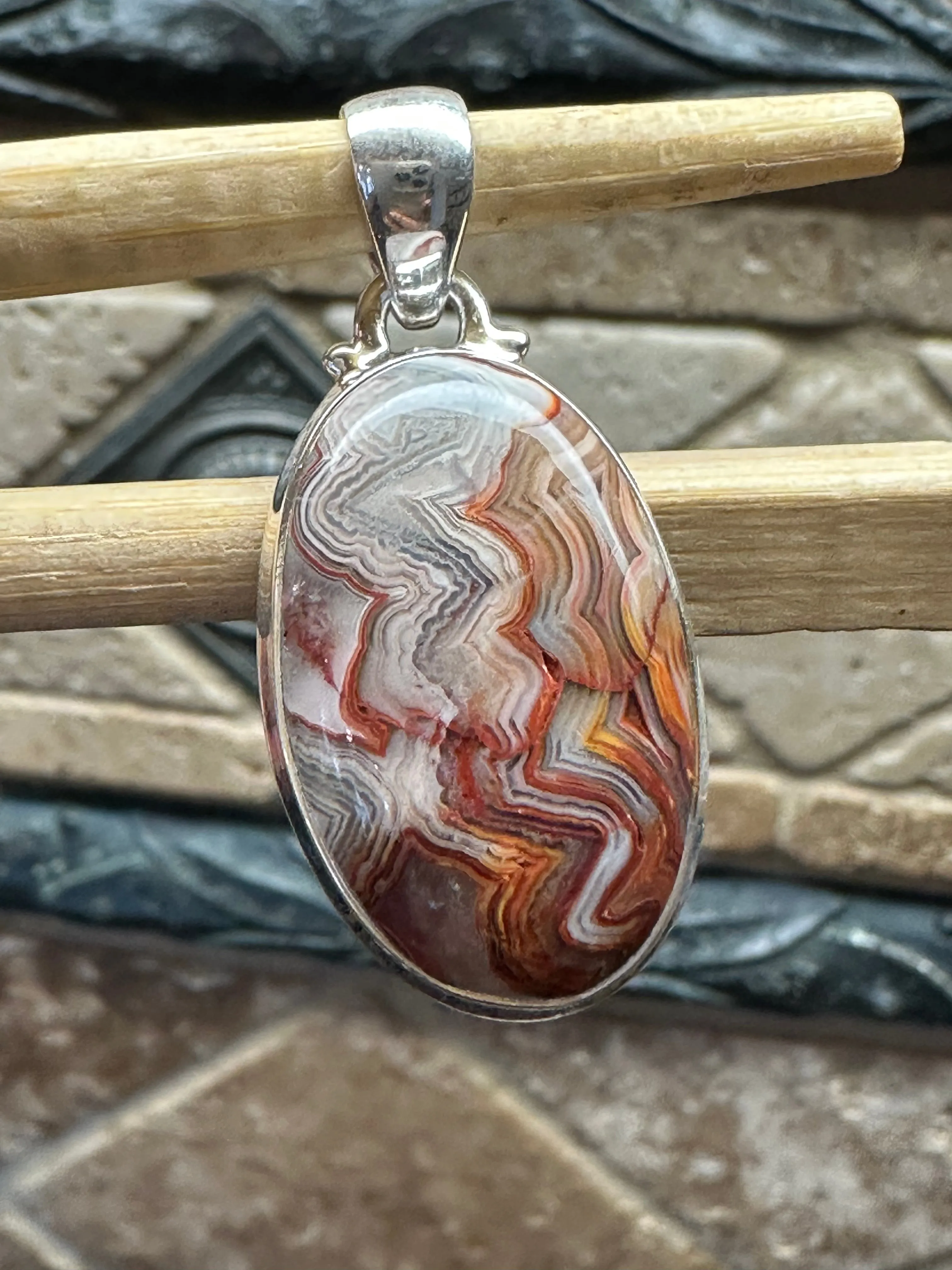 Natural Laguna Lace agate 925 Solid Sterling Silver Pendant 40mm