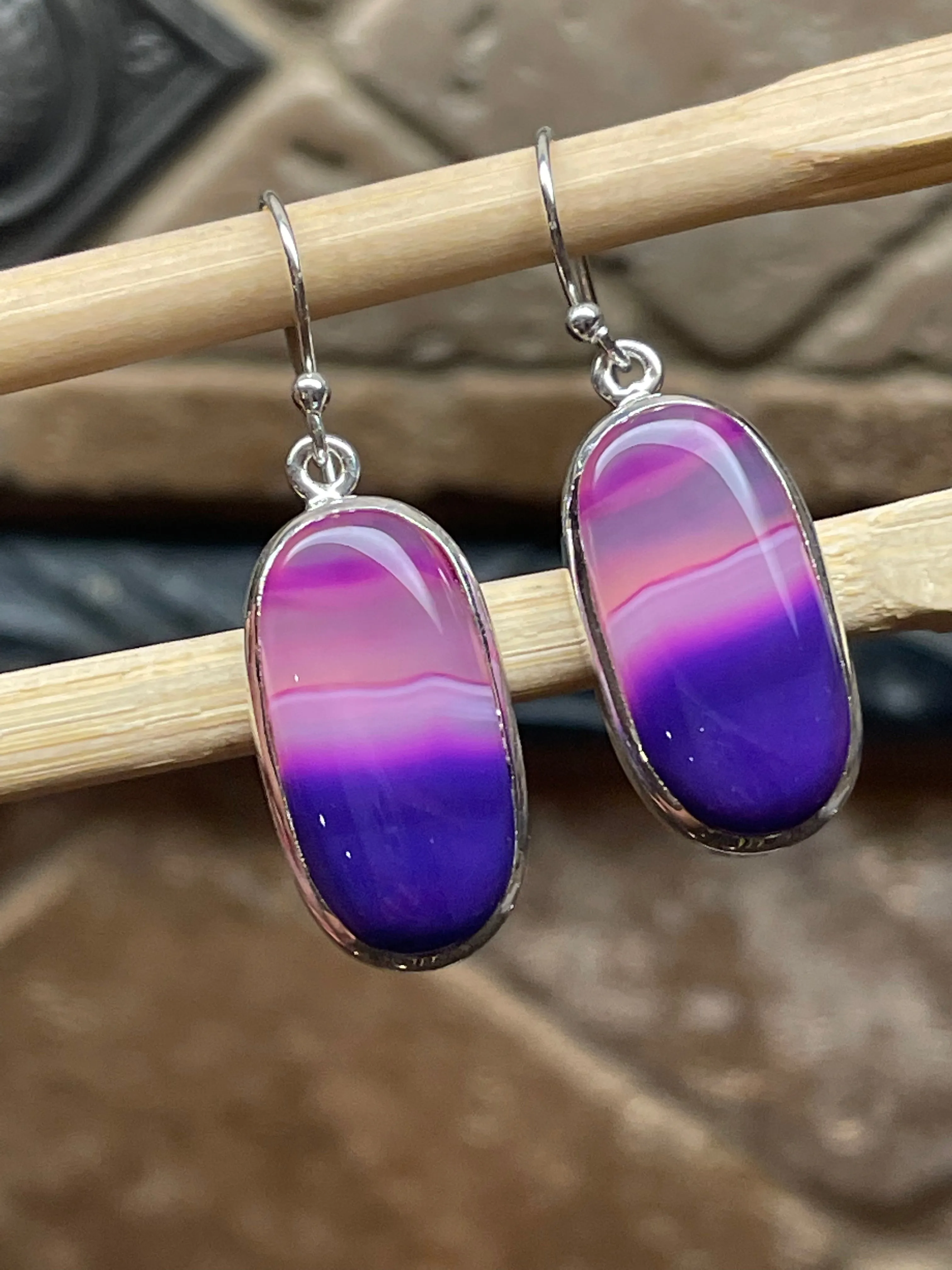 Natural Pink Lace Agate 925 Solid Sterling Silver Earrings 35mm