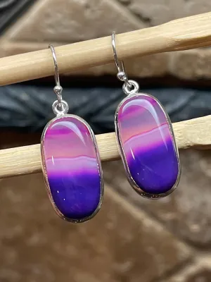 Natural Pink Lace Agate 925 Solid Sterling Silver Earrings 35mm