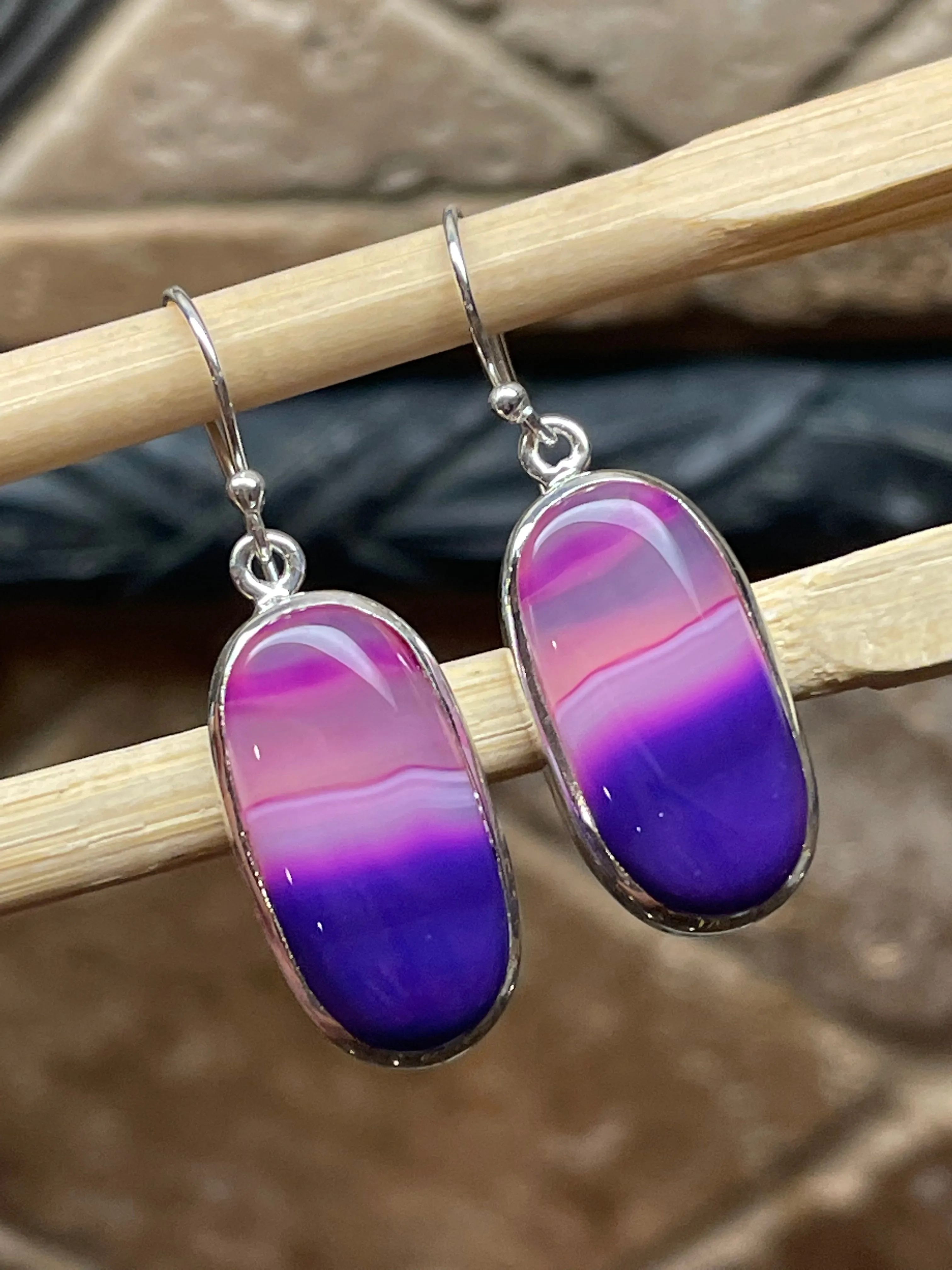 Natural Pink Lace Agate 925 Solid Sterling Silver Earrings 35mm