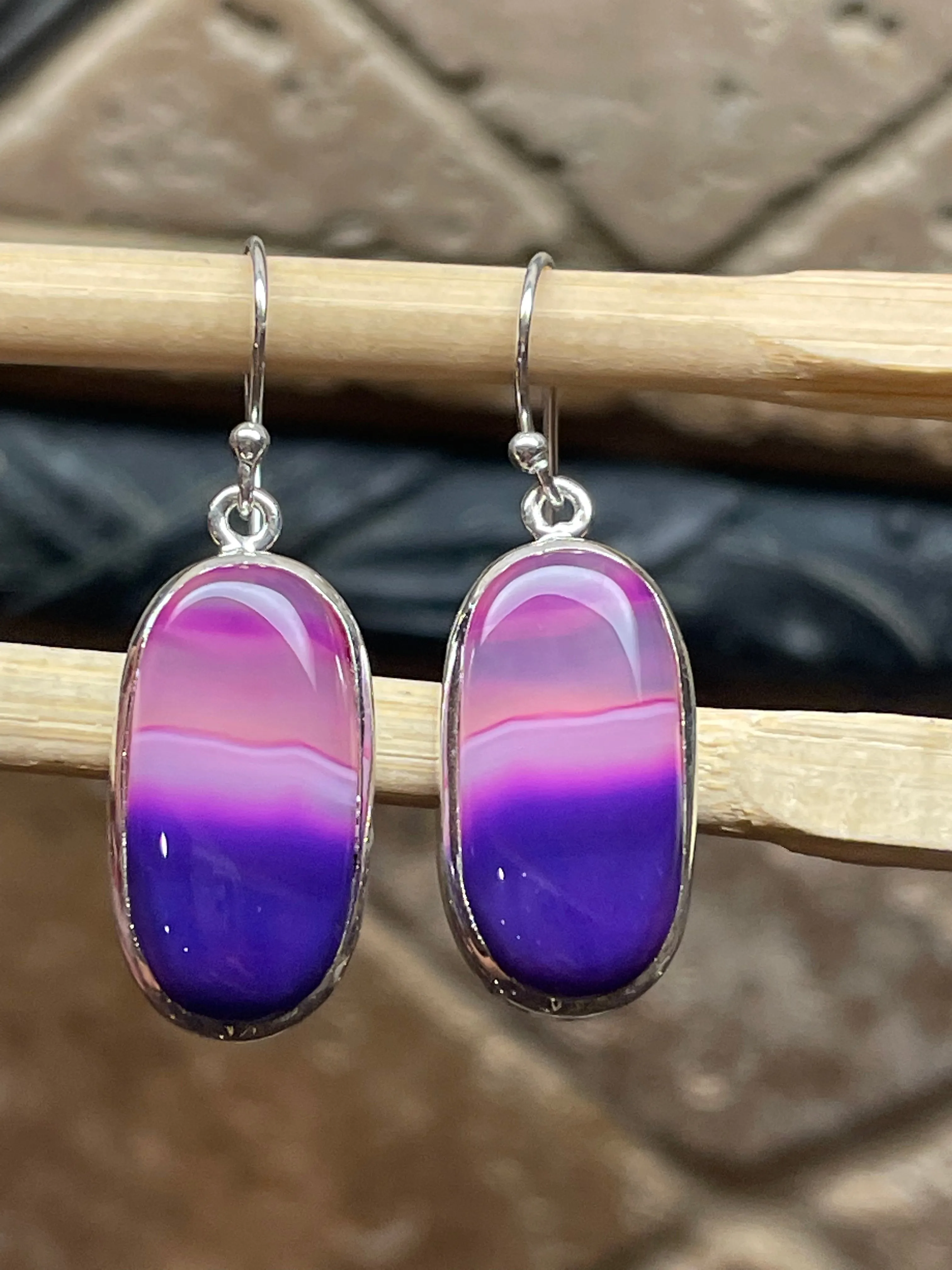 Natural Pink Lace Agate 925 Solid Sterling Silver Earrings 35mm