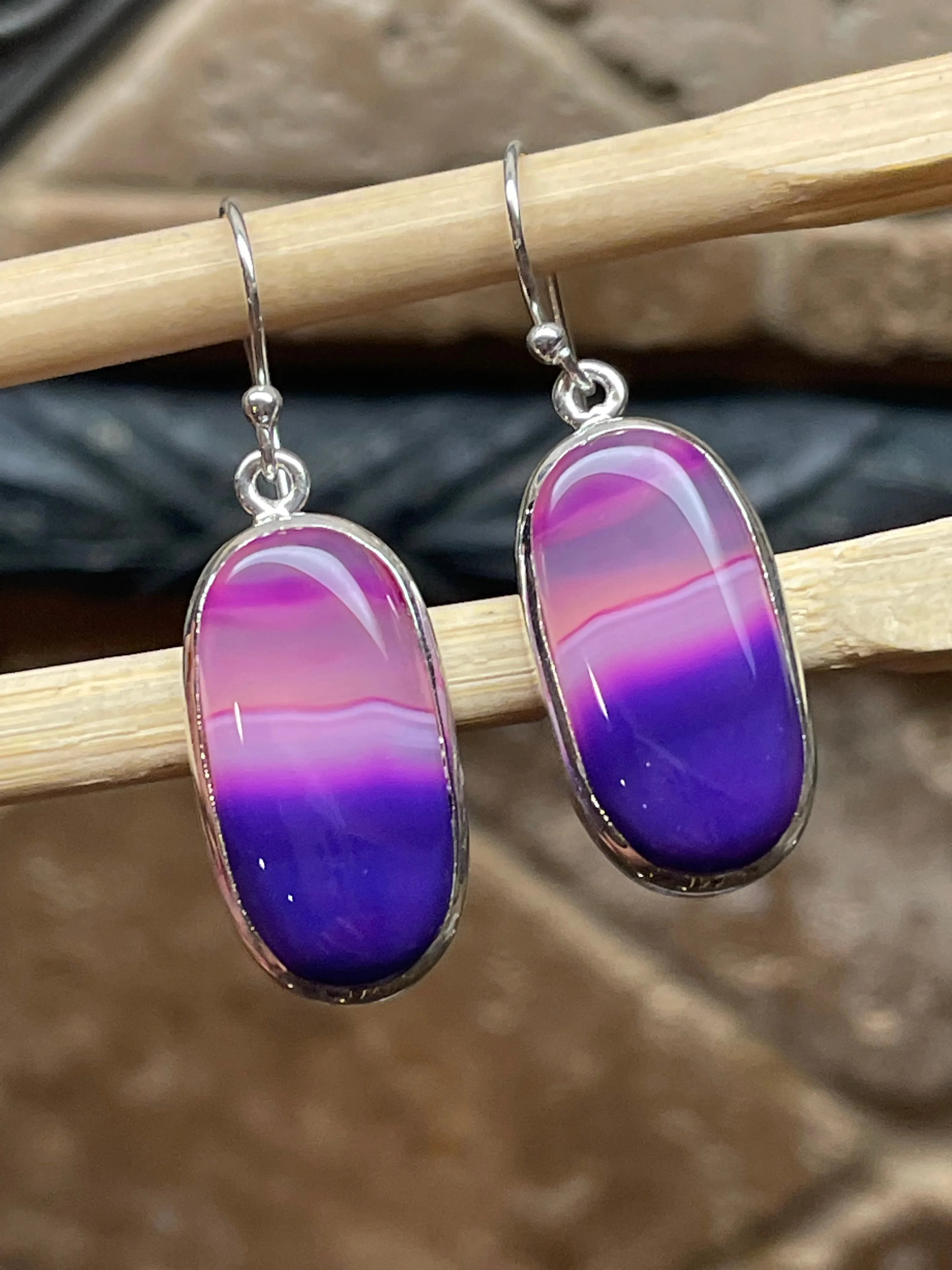 Natural Pink Lace Agate 925 Solid Sterling Silver Earrings 35mm