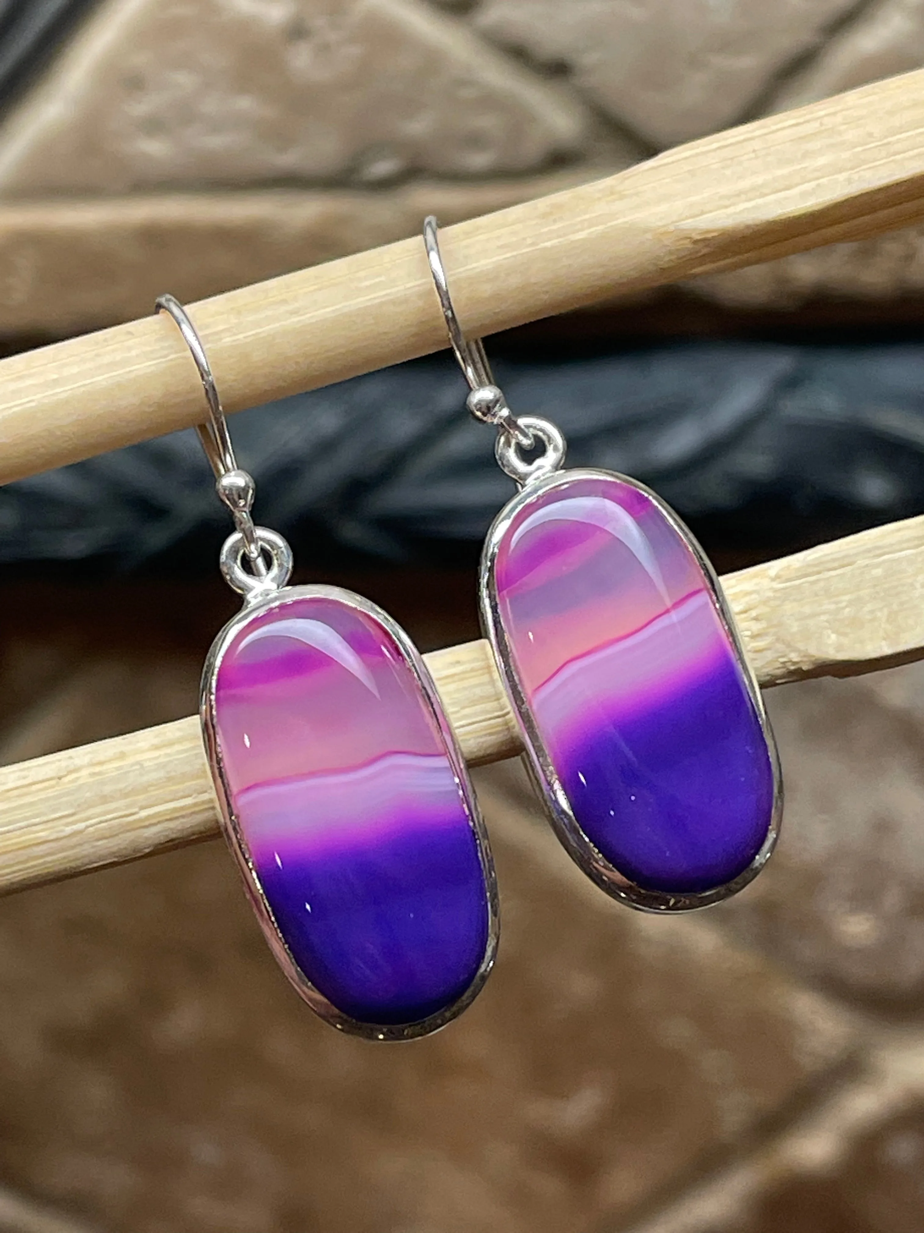 Natural Pink Lace Agate 925 Solid Sterling Silver Earrings 35mm