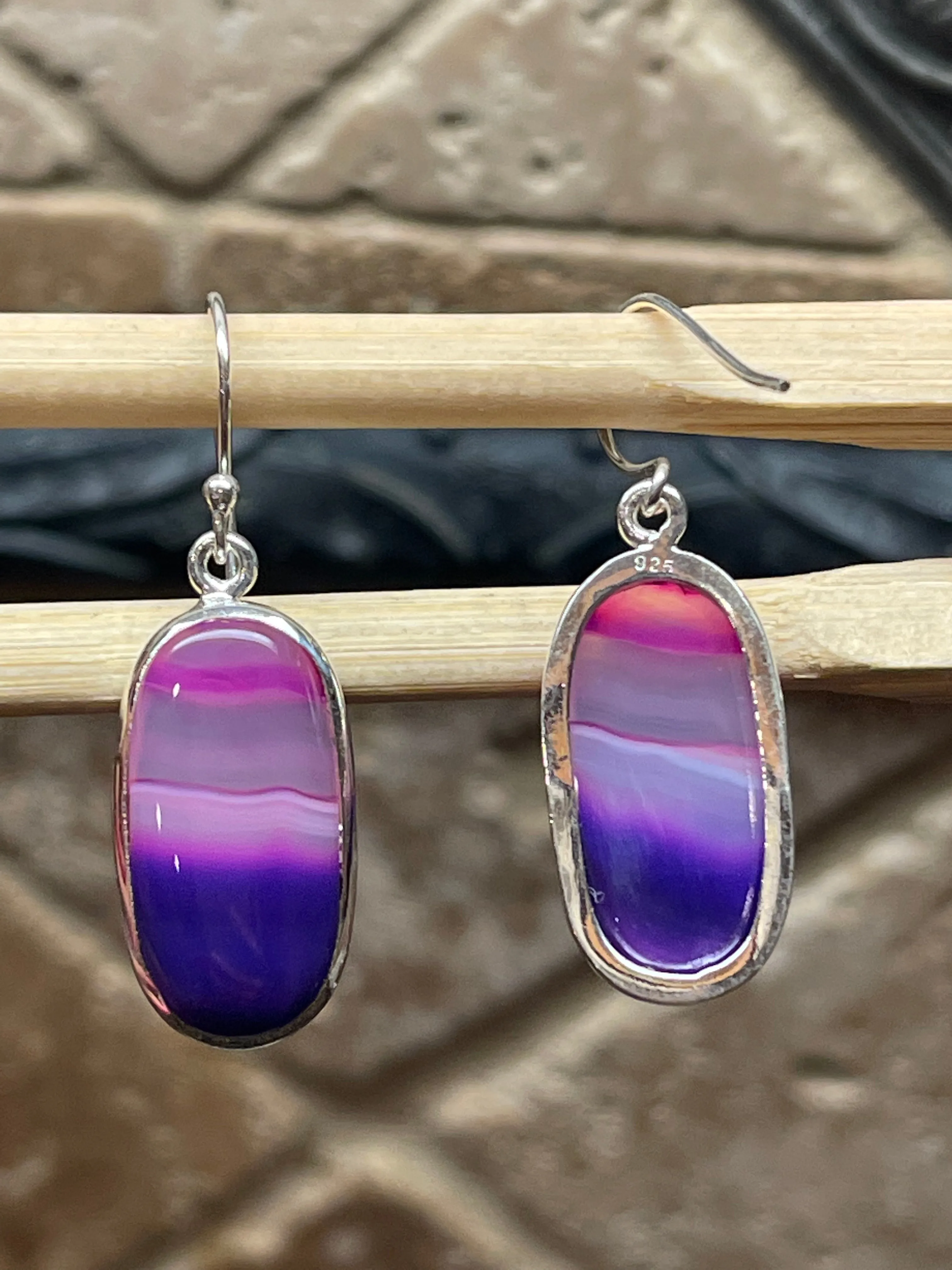 Natural Pink Lace Agate 925 Solid Sterling Silver Earrings 35mm