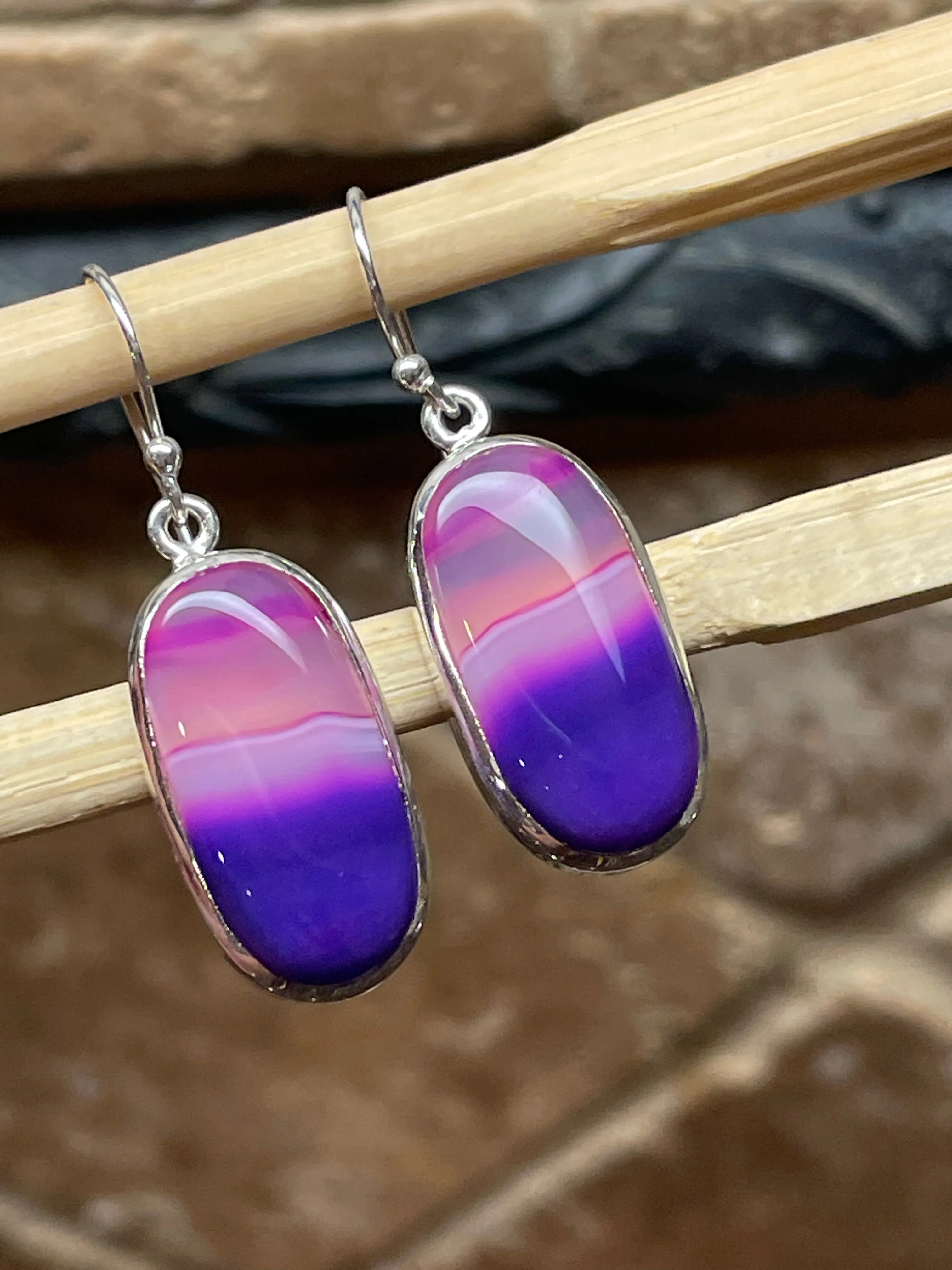 Natural Pink Lace Agate 925 Solid Sterling Silver Earrings 35mm