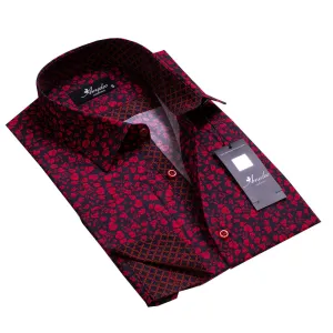 Navy Blue Red Design Mens Slim Fit French Cuff Shirts with Cufflink Holes - Casual and Formal