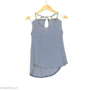 Navy/White Lace Detail Striped Blouse (Mudd)
