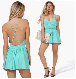 New 2015 Women Summer Dress Sexy Mini Dress Chiffon Spaghetti Strap Dress Backless Plus Size Blue Casual Bandage Beach Dress