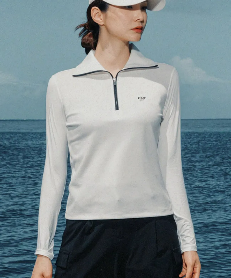 OBER Golf Cooling Combination Half Zip-Up T-Shirt - White
