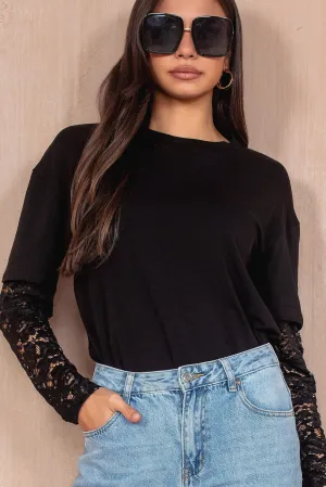 Olga Black Lace Sleeve Top