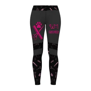Pet Groomer Grooming Leggings Gift For Women Black Pink
