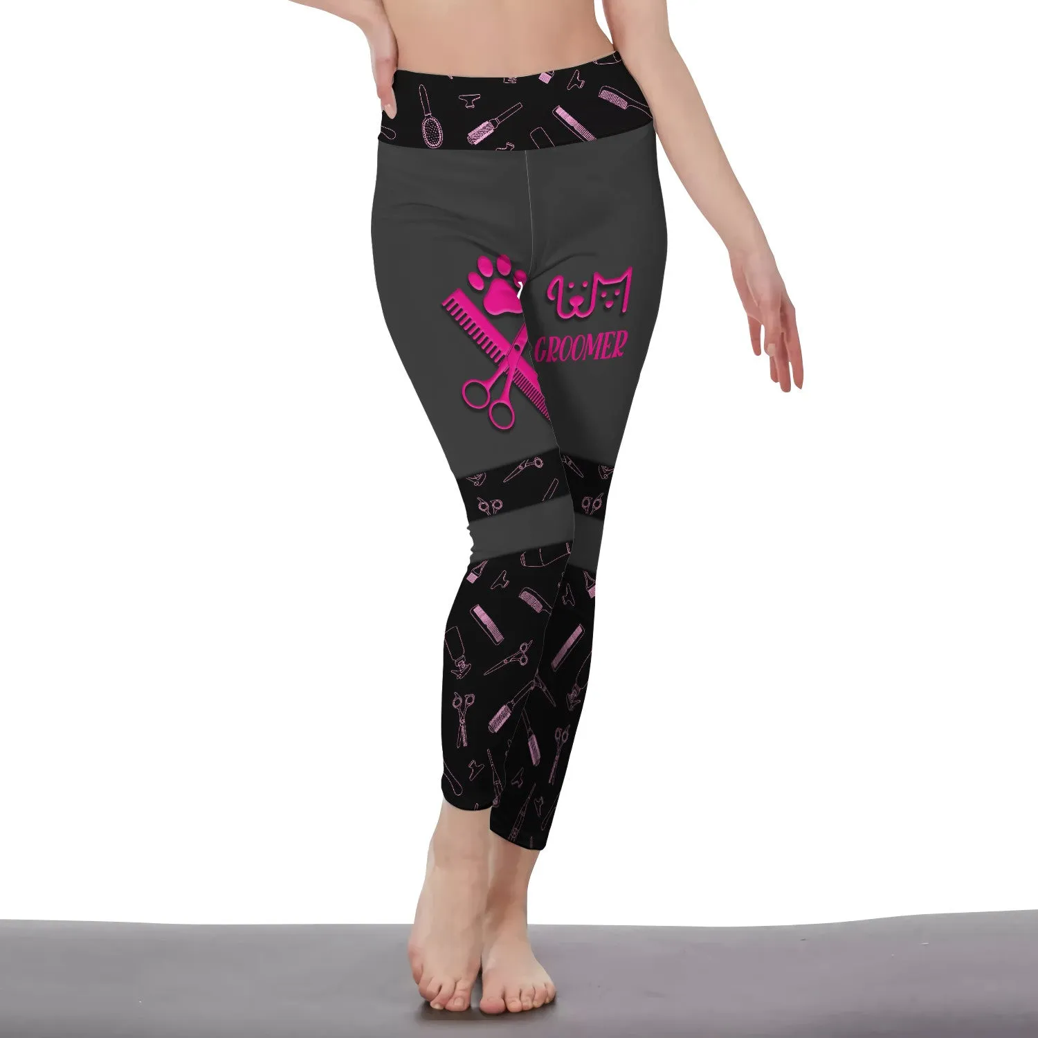 Pet Groomer Grooming Leggings Gift For Women Black Pink