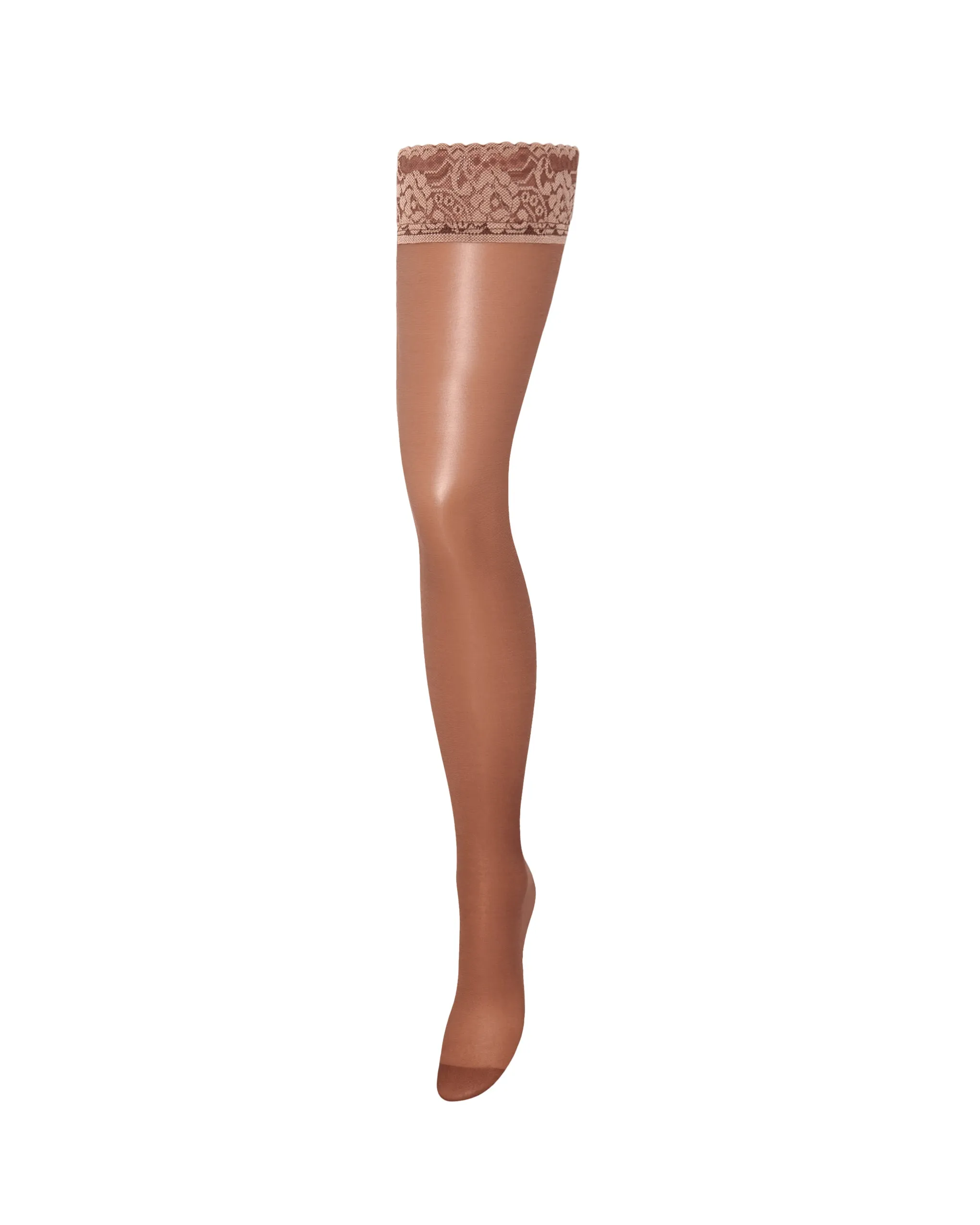 Plain Leg/Lace Top Thigh Highs Caramel