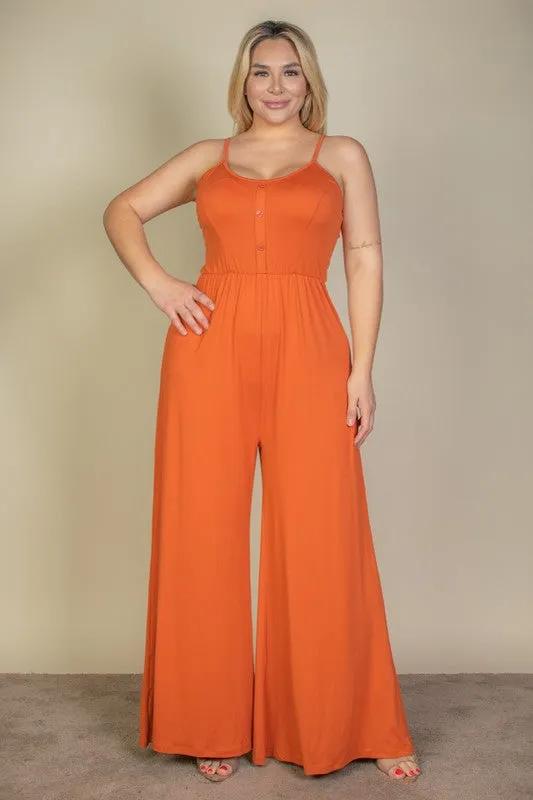 Plus Size Button Front Wide Leg Jumpsuit (6 colors)