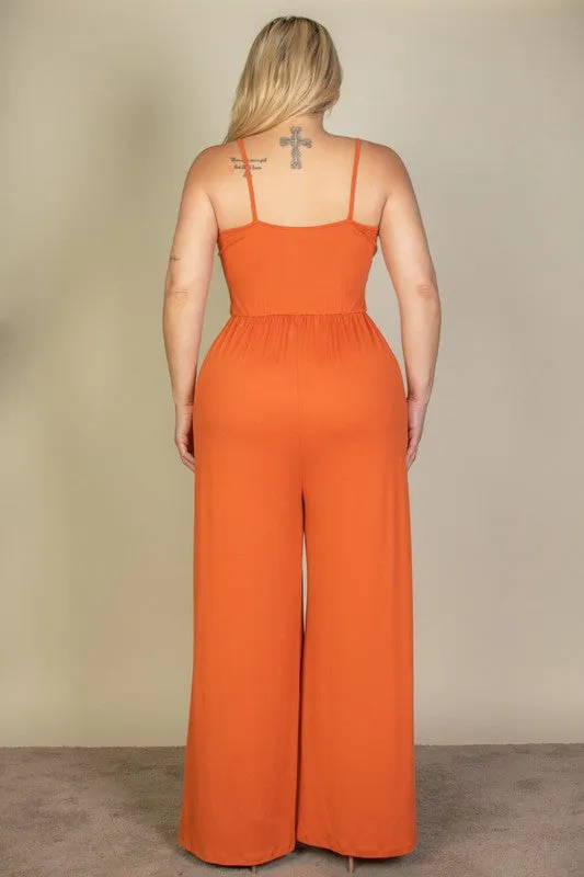 Plus Size Button Front Wide Leg Jumpsuit (6 colors)