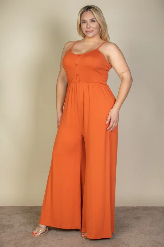 Plus Size Button Front Wide Leg Jumpsuit (6 colors)