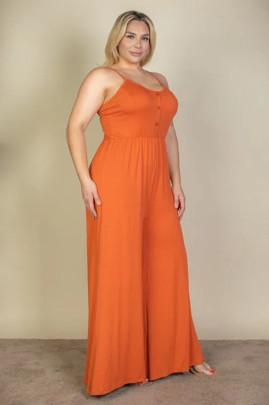 Plus Size Button Front Wide Leg Jumpsuit (6 colors)