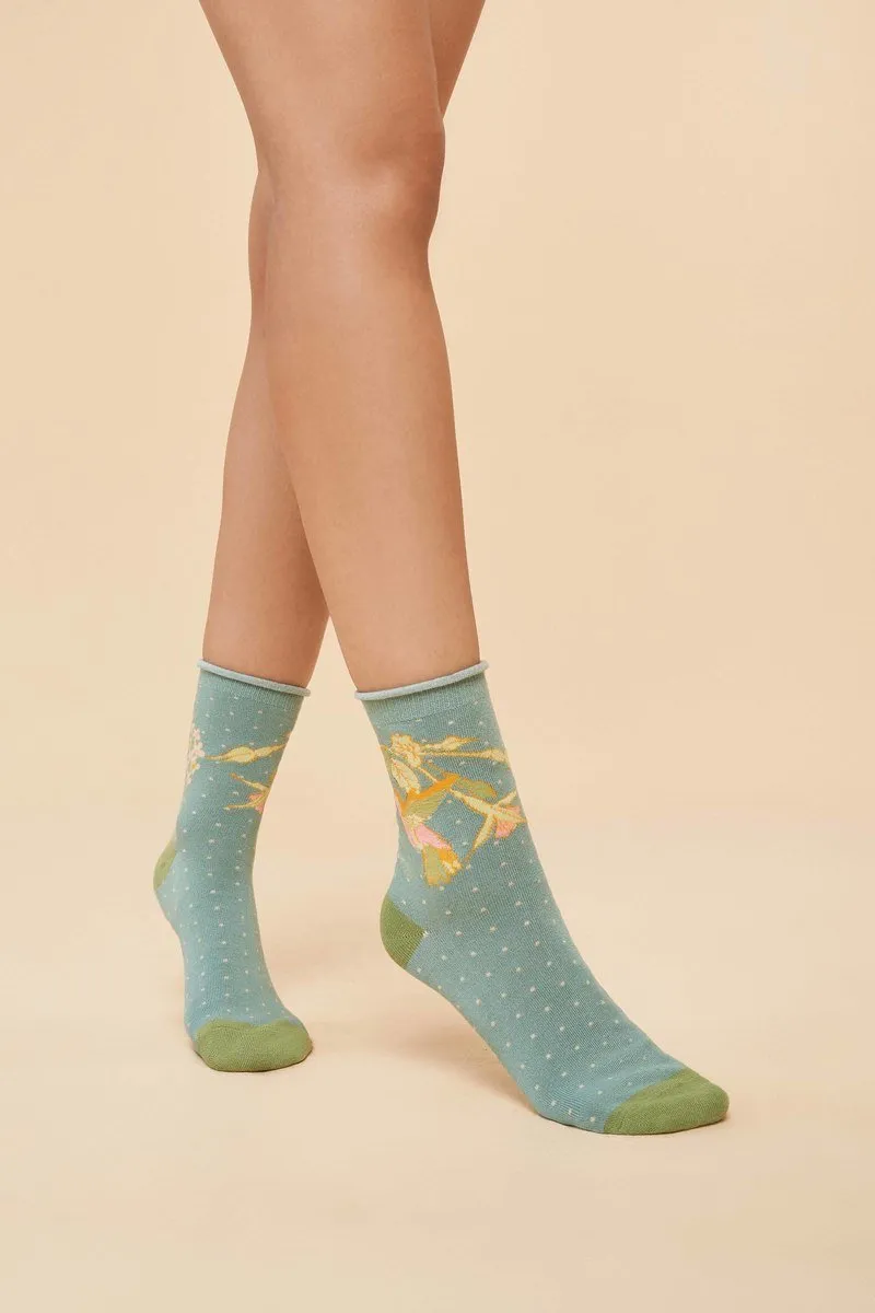 Powder Hummingbird Socks Aqua