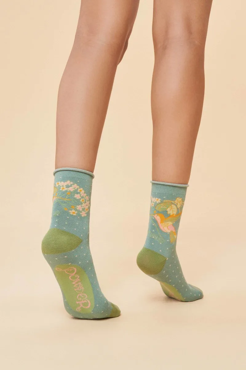 Powder Hummingbird Socks Aqua