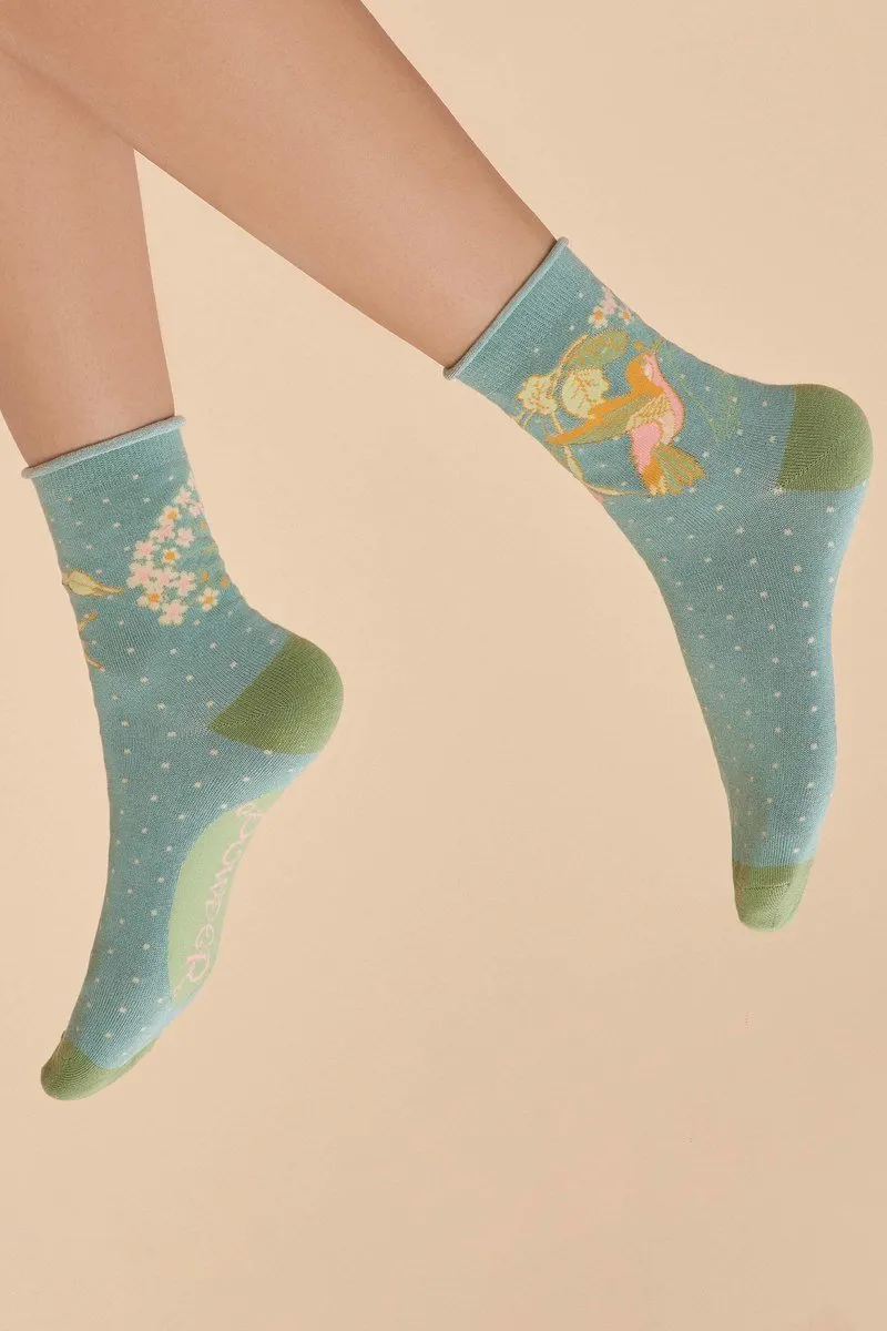Powder Hummingbird Socks Aqua