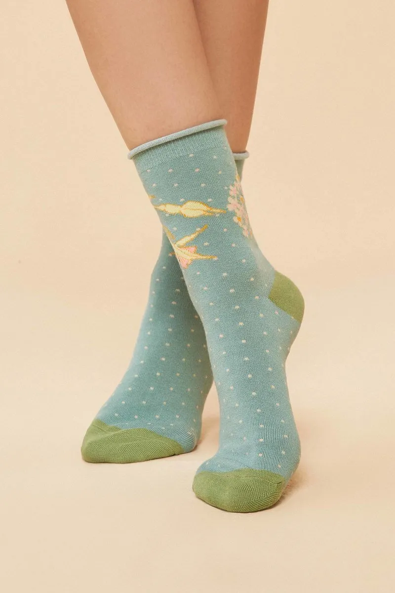 Powder Hummingbird Socks Aqua