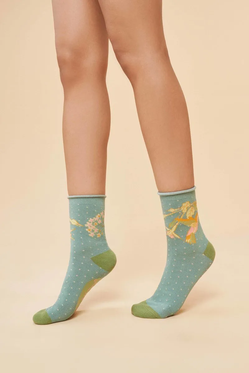 Powder Hummingbird Socks Aqua