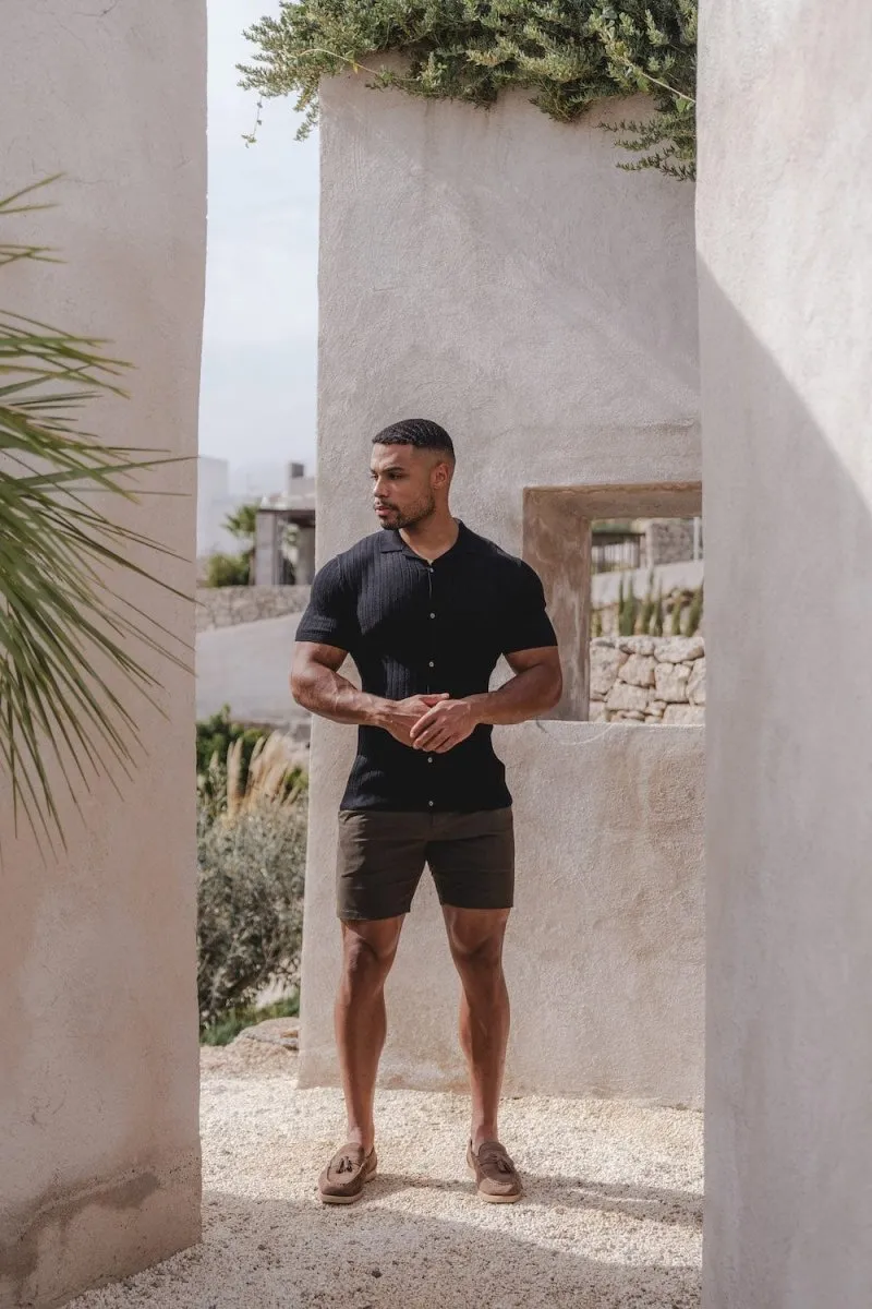 Ribbed Knitted Shirt in Black