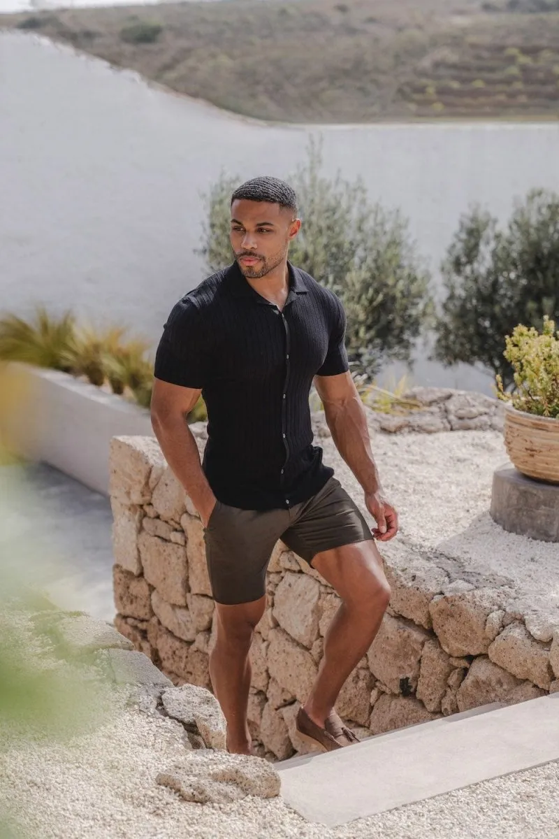 Ribbed Knitted Shirt in Black