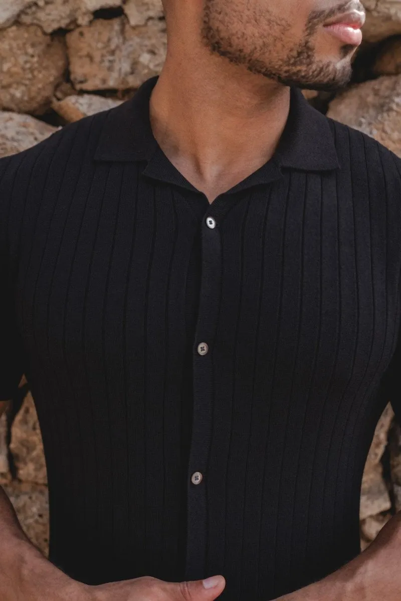 Ribbed Knitted Shirt in Black