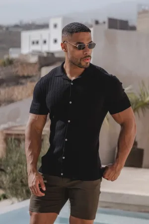 Ribbed Knitted Shirt in Black