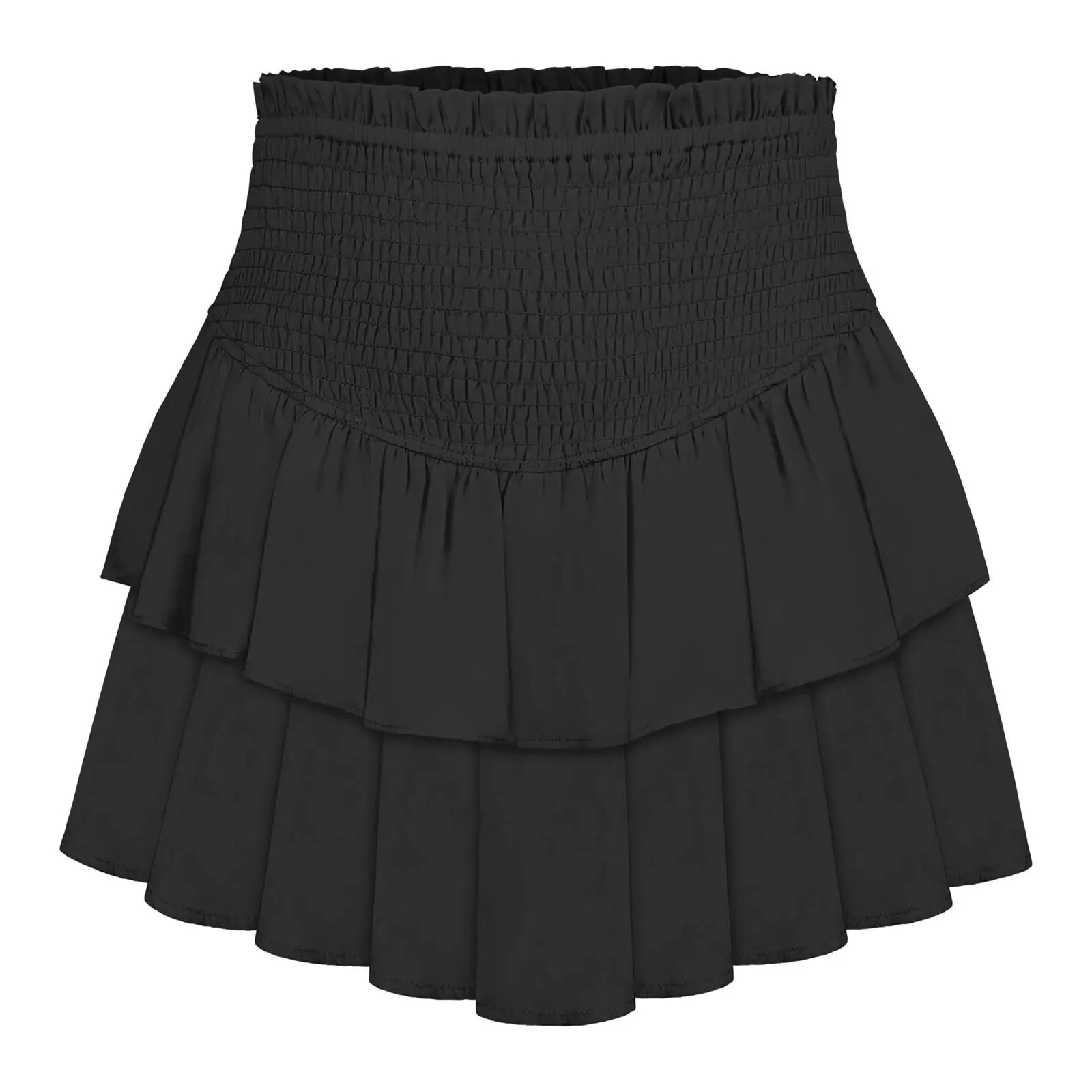 Ruffles Mini Skirts 2024 Summer Solid Color All Match High Waist A Line Skirt Fashion Black Sweet Cute Hot Girls Pleated Faldas