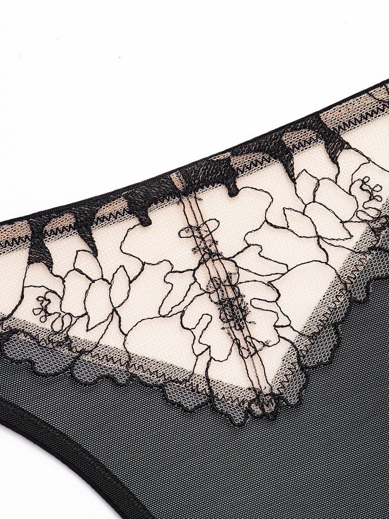 Sexy Embroidered Low Waist 2PCS Black