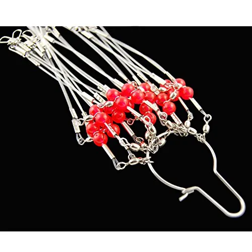 Shaddock Fishing 12pcs/Bags White Nylon Fishing Wire Leader Rigs Trace with Swivels,Snaps,Beads, Arms Fishing Lures Tackle Leader Rigging (21.7inch wirh 2 Arms)