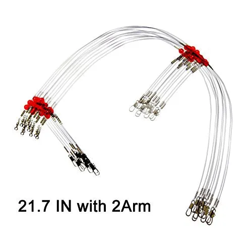 Shaddock Fishing 12pcs/Bags White Nylon Fishing Wire Leader Rigs Trace with Swivels,Snaps,Beads, Arms Fishing Lures Tackle Leader Rigging (21.7inch wirh 2 Arms)