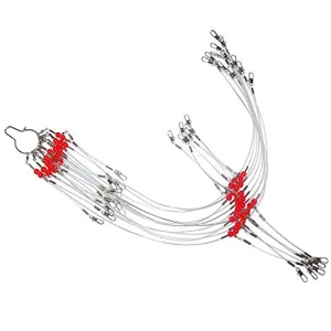 Shaddock Fishing 12pcs/Bags White Nylon Fishing Wire Leader Rigs Trace with Swivels,Snaps,Beads, Arms Fishing Lures Tackle Leader Rigging (21.7inch wirh 2 Arms)