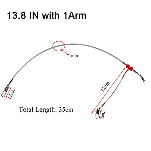 Shaddock Fishing 12pcs/Bags White Nylon Fishing Wire Leader Rigs Trace with Swivels,Snaps,Beads, Arms Fishing Lures Tackle Leader Rigging (21.7inch wirh 2 Arms)