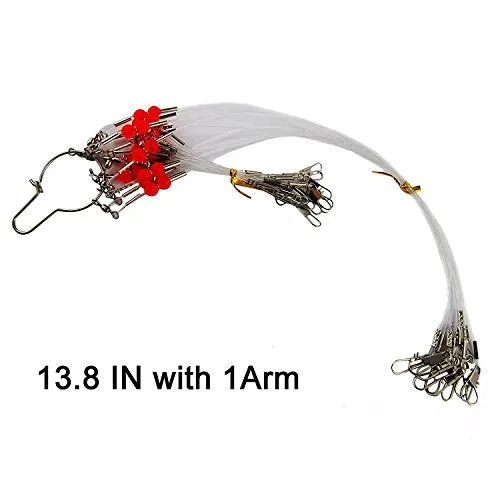 Shaddock Fishing 12pcs/Bags White Nylon Fishing Wire Leader Rigs Trace with Swivels,Snaps,Beads, Arms Fishing Lures Tackle Leader Rigging (21.7inch wirh 2 Arms)