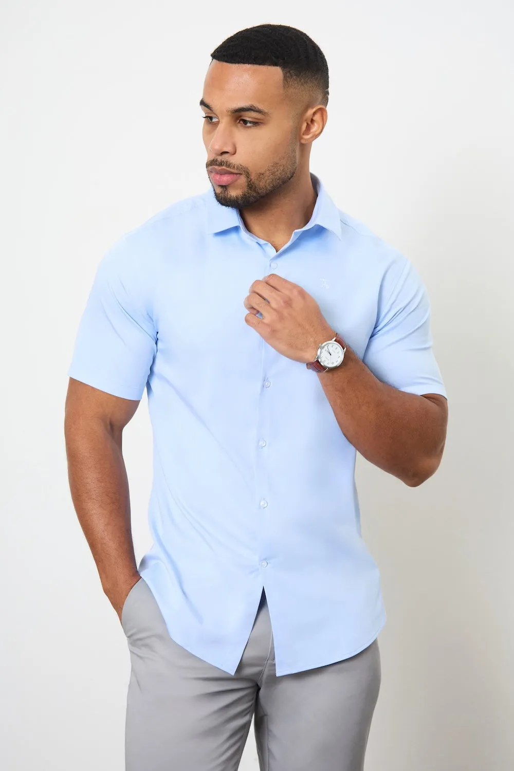 Short Sleeve Bamboo Shirt in Light Blue