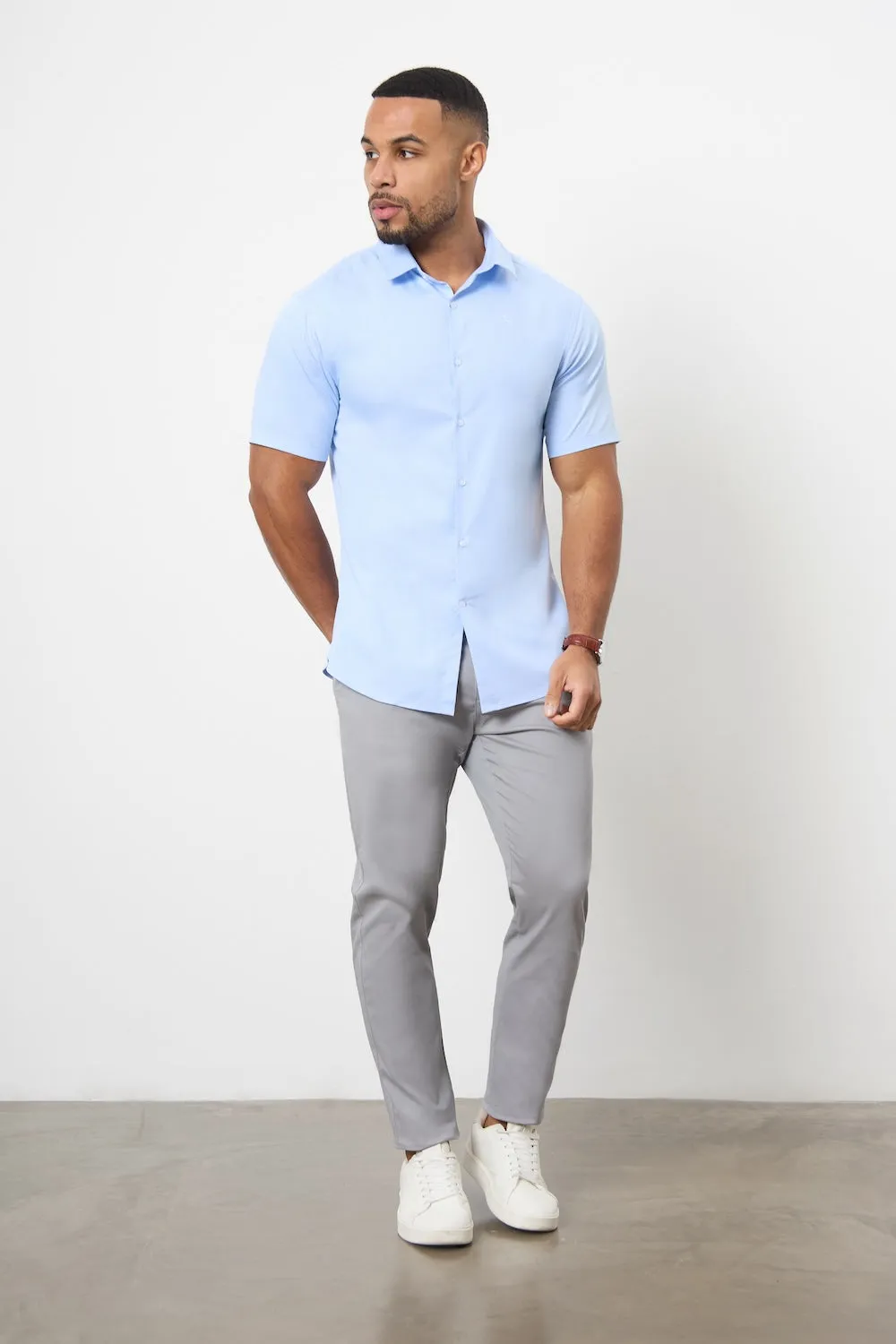 Short Sleeve Bamboo Shirt in Light Blue