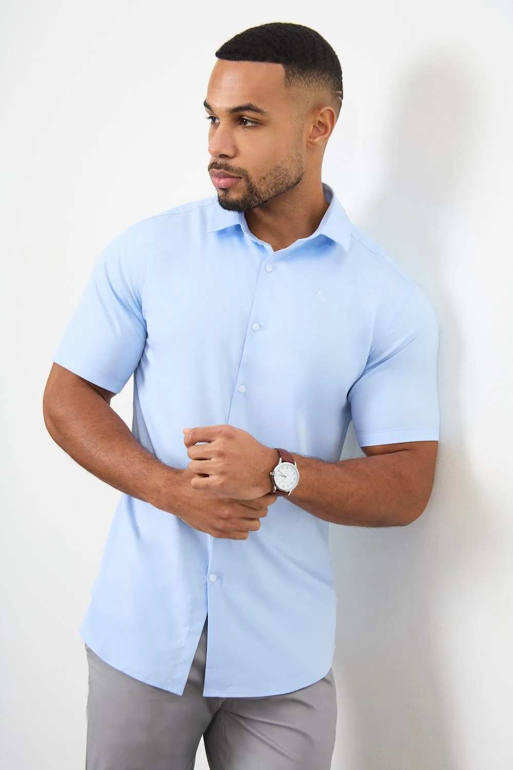 Short Sleeve Bamboo Shirt in Light Blue