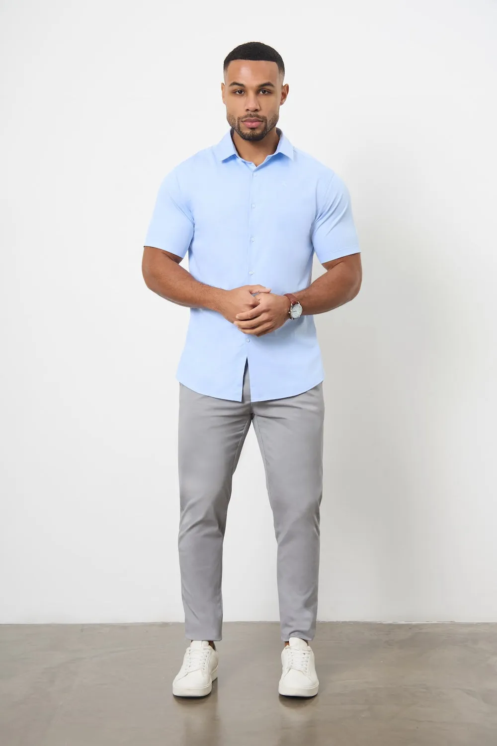 Short Sleeve Bamboo Shirt in Light Blue