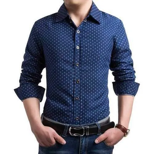 Stylish Shirt Collar Tiny Mushroom Print Slimming Long Sleeve Cotton Blend Shirt For Men - Cadetblue M