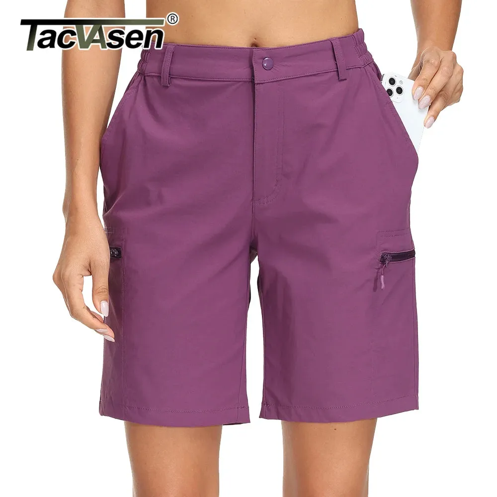TACVASEN Quick Dry Hiking Shorts Breathable Lightweight Womens Jogging Shorts Outdoor Short Pants Zipper Pockets Cargo Workwear